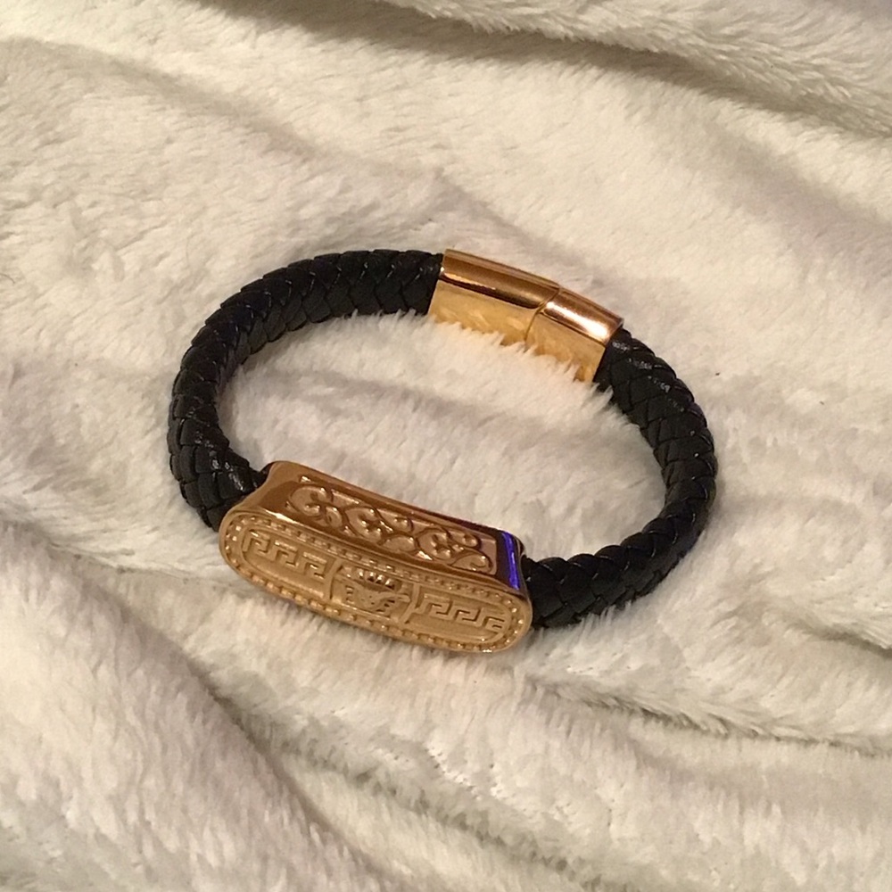 Black Braided Bracelet with Gold Clasp